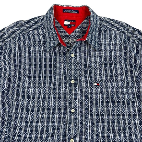 Tommy Hilfiger Blue Plaid 100% Cotton Short Sleeve Casual Button Shirt Men’s XL - Picture 3 of 9